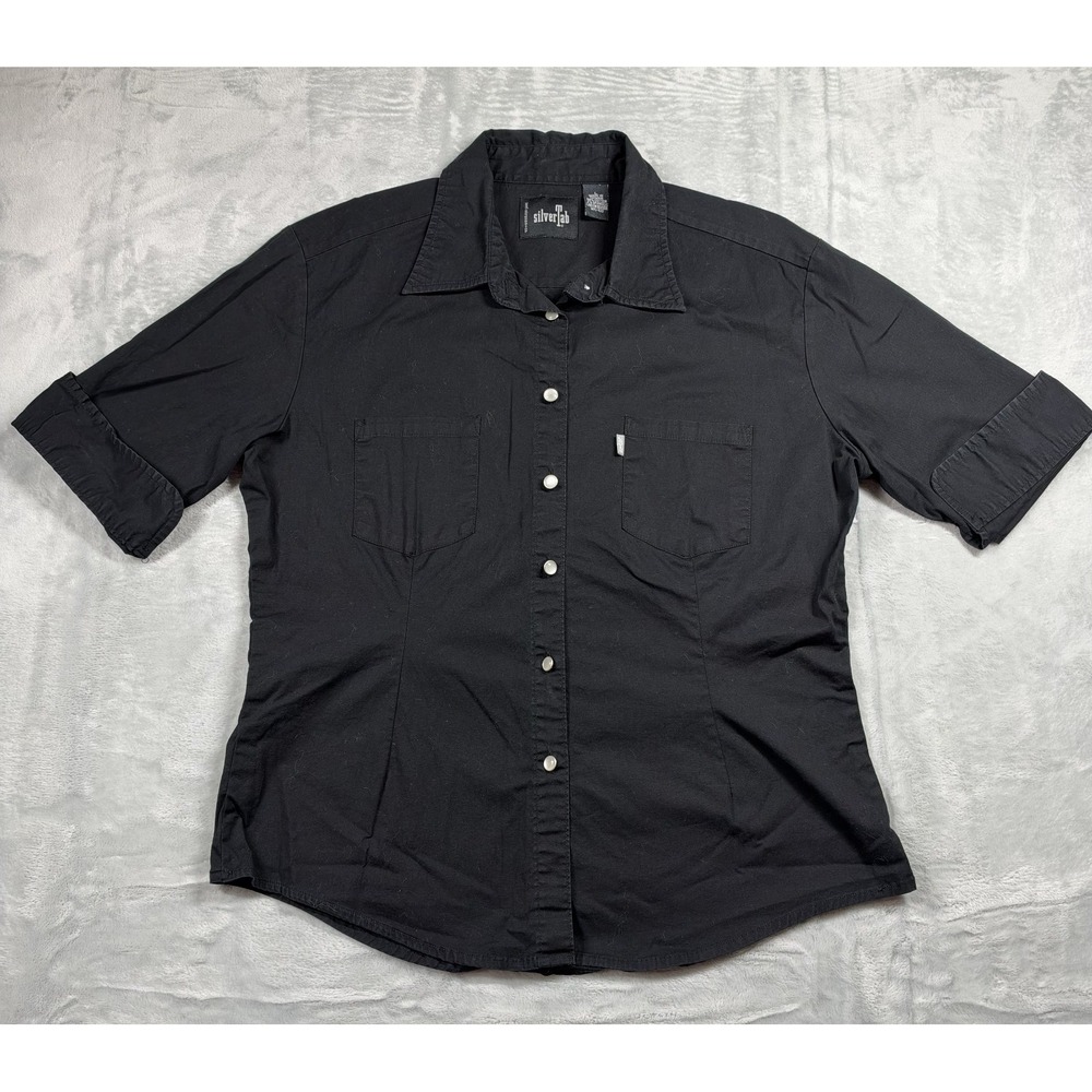 Levi's SilverTab Black Button Up Shirt Women's L Y2K Relaxed Boxy